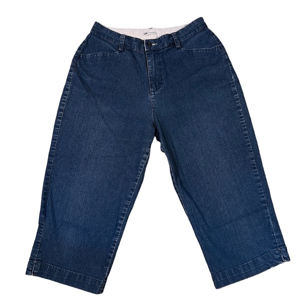 Lee Jeans Women's at the Waist Coll. Straight Leg Denim High Rise Capris Blue 12
